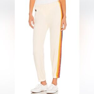 Aviator Nation 5 Stripe Sweatpant in Vintage White